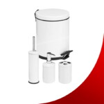 Kupatilski set bele boje (kanta, WC četka, dozer za sapun, čaša za četkicu za zube)